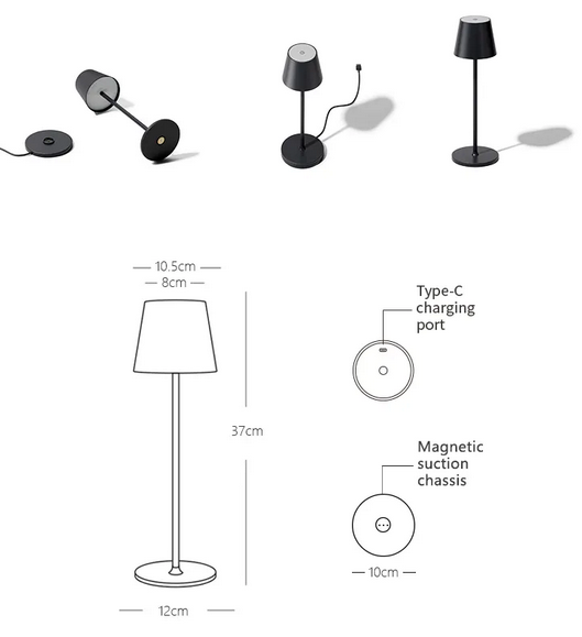 LED-Tischleuchte, schwarz, Akku, dimmbar, classic